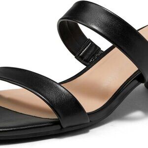 Amazon | Square Open Toe, Two Strap Low Heeled Sandals (Black / Size 5)